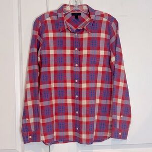 J. Crew Red Blue Plaid Woven Lightweight Button Front Shirt 10
